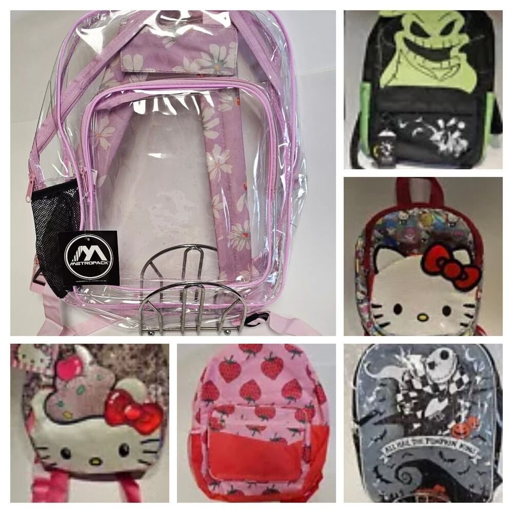 Clear Transparent Backpacks, NBC, Spongebob, Juice, Hello Kitty, Strawberries
